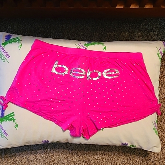 BEBE hot pink sleepwear shorts Size Large excellent preloved condition with ties - Picture 1 of 9